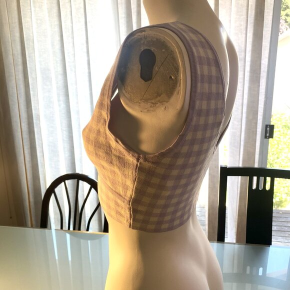 Zara Lavender and White Checker Sleeveless Super Stretchy Crop Top Size M - Picture 2 of 4